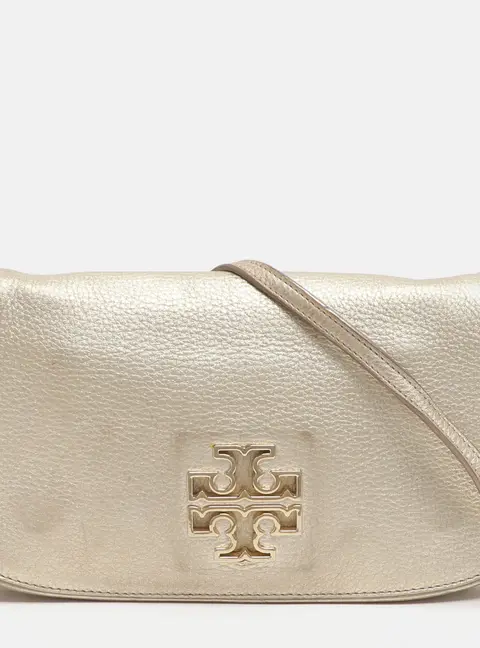 Tory Burch Britten Gold Leather Flap Crossbody Bag