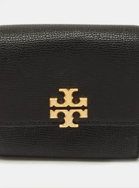 Tory Burch Kira Flap Black Leather Compact Wallet