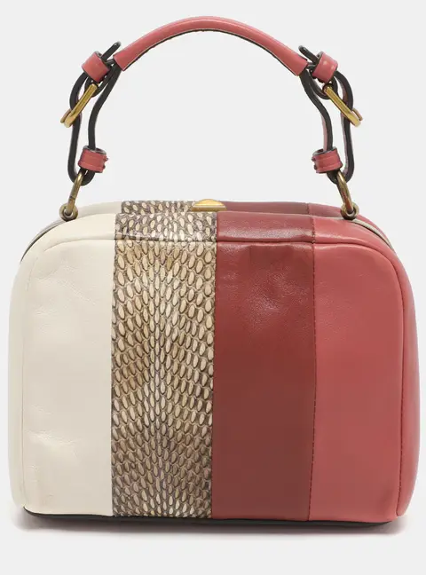 Tory Burch Multicolor Leather and Snake Print Leather Top Handle Bag