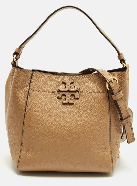 Tory Burch McGraw Small Tan Leather Bucket Bag