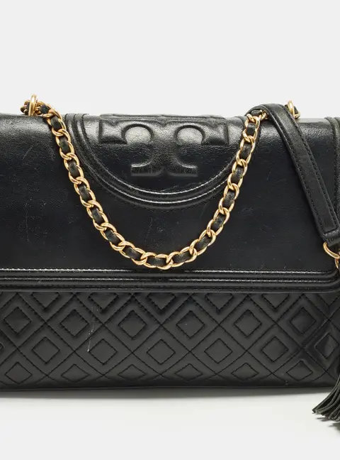 Tory Burch Fleming Medium Black Leather Shoulder Bag