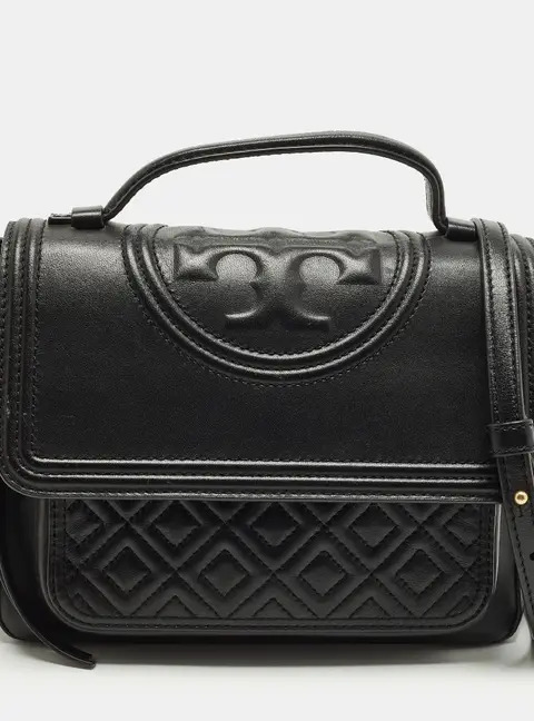 Tory Burch Fleming Black Leather Top Handle Bag