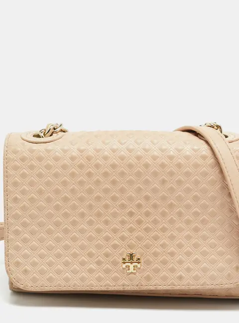 Tory Burch Marion Embossed Peach Leather Shoulder Bag