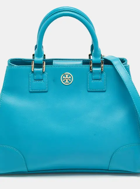 Tory Burch Robinson Snap Light Blue Leather Tote