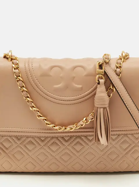 Tory Burch Fleming Medium Beige Leather Shoulder Bag