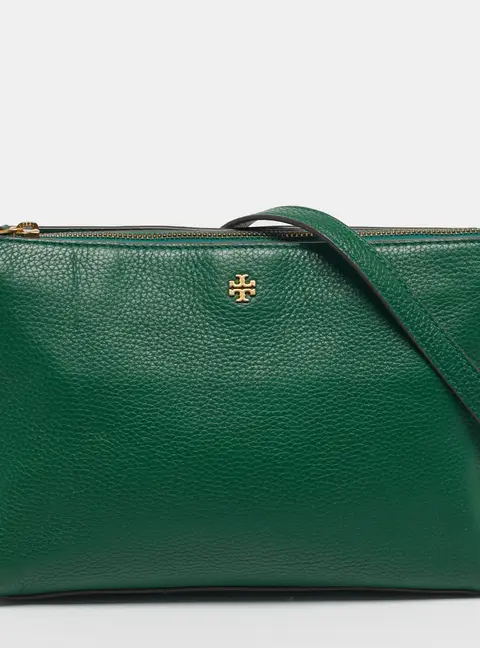 Tory Burch Mercer Zip Green Leather Crossbody Bag