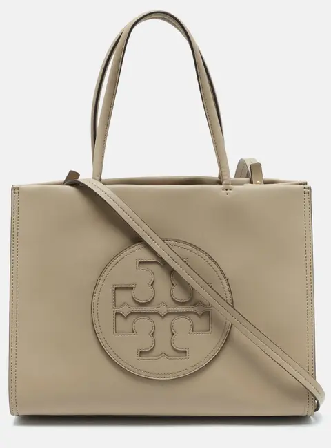 Tory Burch Ella Bio Small Beige Leather Logo Tote