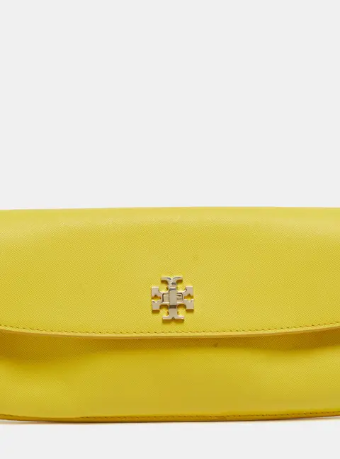 Tory Burch  Diana Yellow Saffiano Leather Flap Clutch