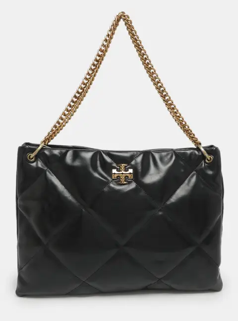 Tory Burch Kira Black Diamond Quilt Leather Convertible Shoulder Bag