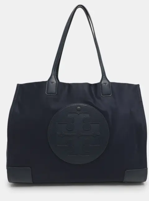 Tory Burch Ella Large Navy Blue Leather and Nylon Shopper Tote