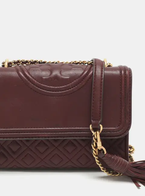 Tory Burch Fleming Small Burgundy Leather Shoulder Bag