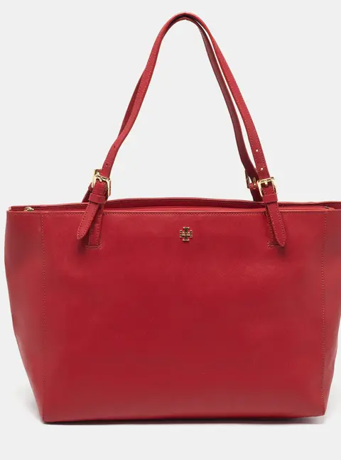 Tory Burch York Buckle Large Red Leather Shopper Tote
