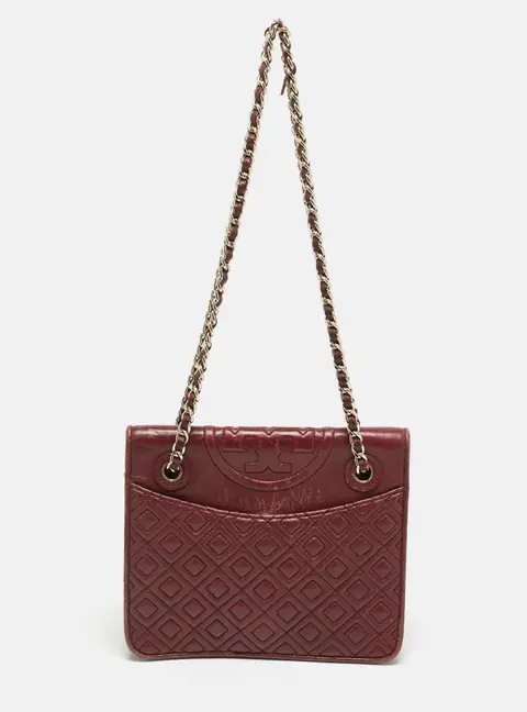 Tory Burch Fleming Small Burgundy Leather Shoulder Bag