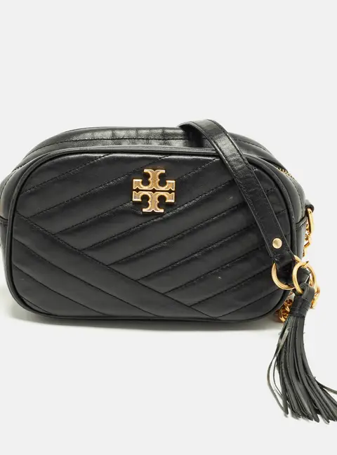 Tory Burch Kira Black Quilted Leather Camera Crossbody Bag