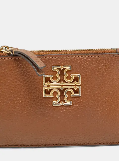 Tory Burch Brown Leather Britten Zip Card Holder