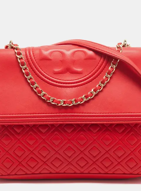 Tory Burch Fleming Medium Red Leather Shoulder Bag