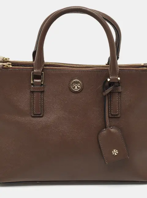 Tory Burch Robinson Double Zip Brown/Off White Leather Tote