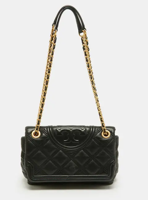 Tory Burch Fleming Soft Medium Black Leather Shoulder Bag