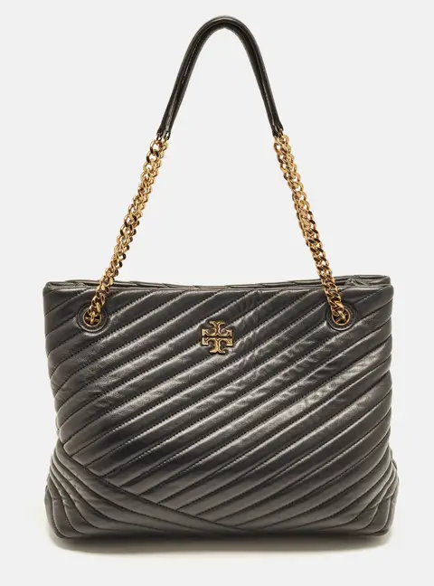 Tory Burch Kira Black Chevron Leather Tote