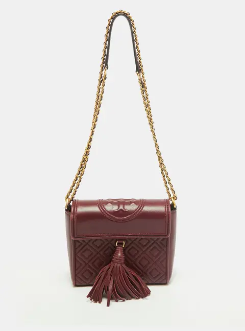 Tory Burch Fleming Tassel Burgundy Leather Crossbody Bag