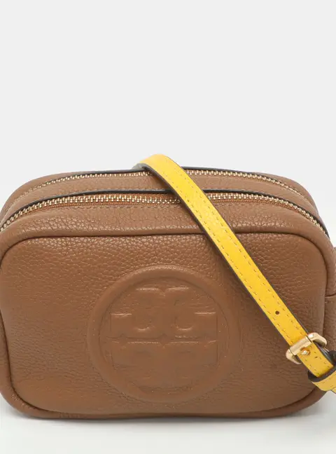Tory Burch Perry Bombe Mini Brown Leather Crossbody Bag