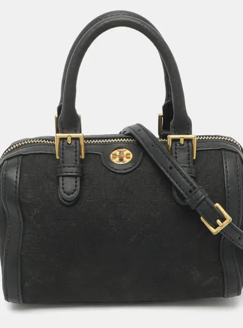 Tory Burch Black Signature Canvas and Leather Crossbody Bag