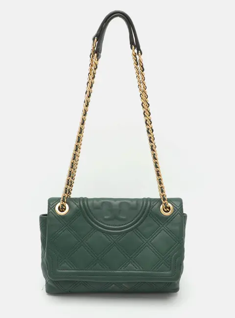 Tory Burch Fleming Green Leather Shoulder Bag