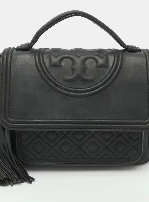 Tory Burch Fleming Black Leather Top Handle Bag