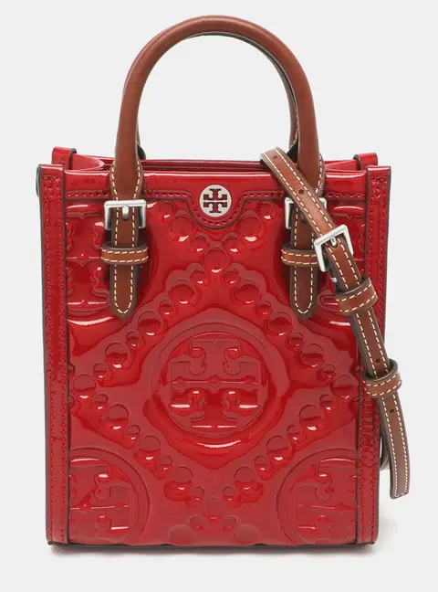 Tory Burch T Monogram Red Patent Leather Crossbody Bag