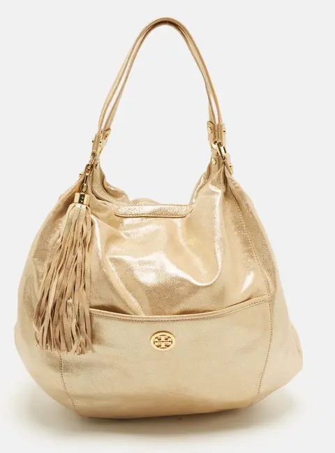 Tory Burch Gold Dean Oversized Leather Hobo