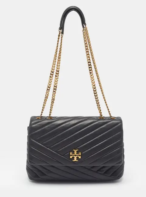 Tory Burch Kira Chevron Black Leather Shoulder Bag