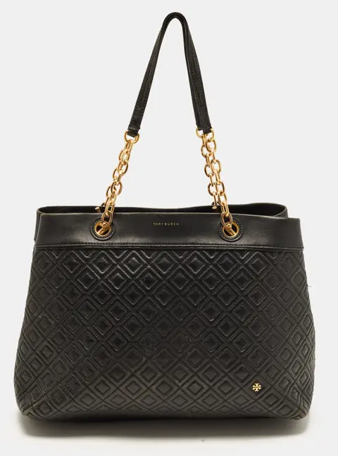 Tory Burch Fleming Black Quilted Leather Tote