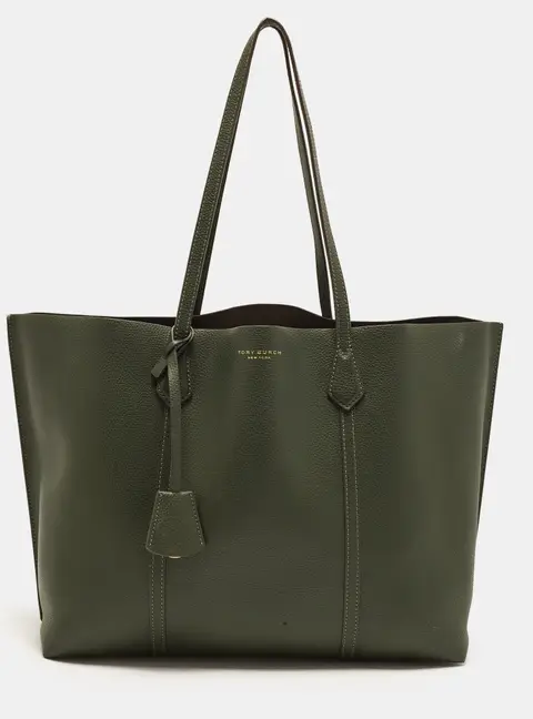 Tory Burch Perry Triple Compartment Large Green Leather Tote