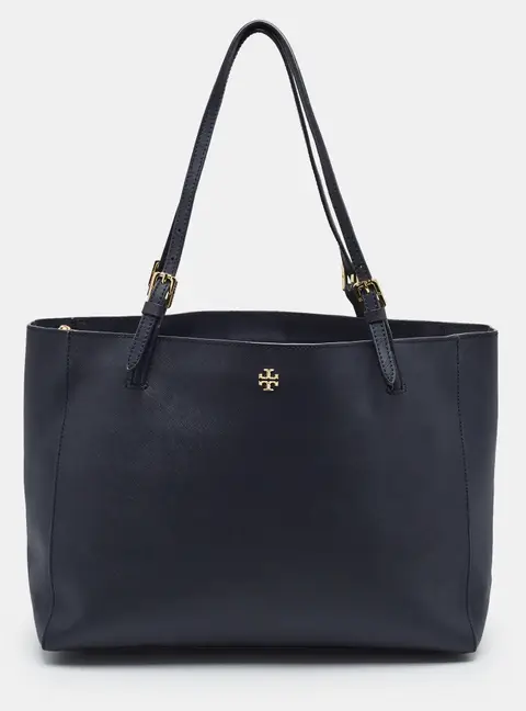 Tory Burch Emerson Buckle Navy Blue Saffiano Leather Tote