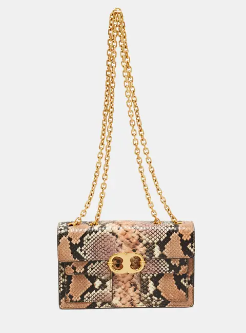 Tory Burch Gemini Multicolor Python Embossed Leather Shoulder Bag