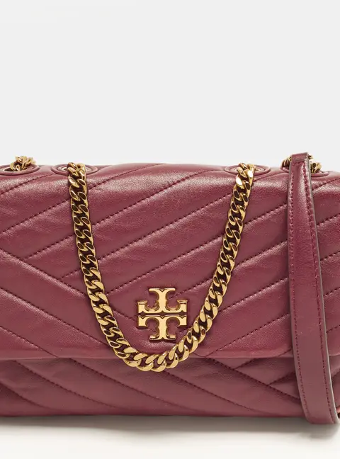 Tory Burch Kira Burgundy Quilted Leather Shoulder Bag