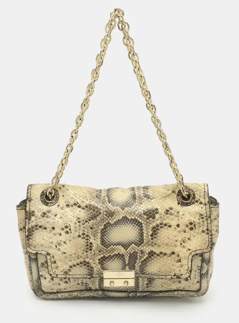 Tory Burch Cream Snakeskin Embossed Leather Shoulder Bag