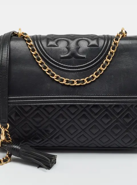 Tory Burch Fleming Medium Black Leather Shoulder Bag