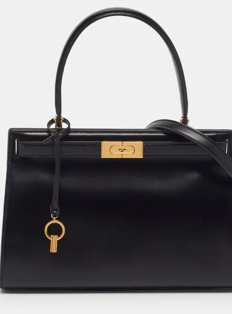 Tory Burch Lee Radziwill Black Leather Top Handle Bag