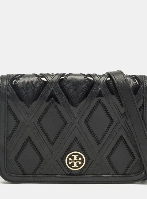 Tory Burch Robinson Patchwork Black Patent and Leather Crossbody Bag
