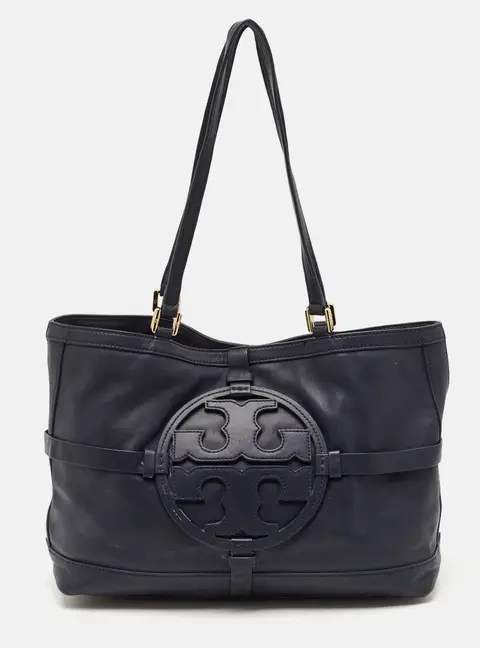 Tory Burch Holly East West Navy Blue Leather Tote