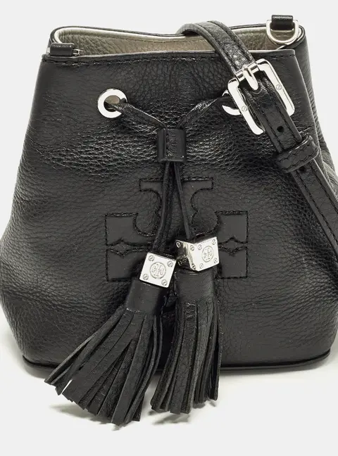 Tory Burch Thea Tassel Mini Black Leather Bucket Bag