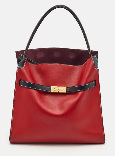 Tory Burch Lee Radziwill Red/Blue Leather and Suede Double Bag