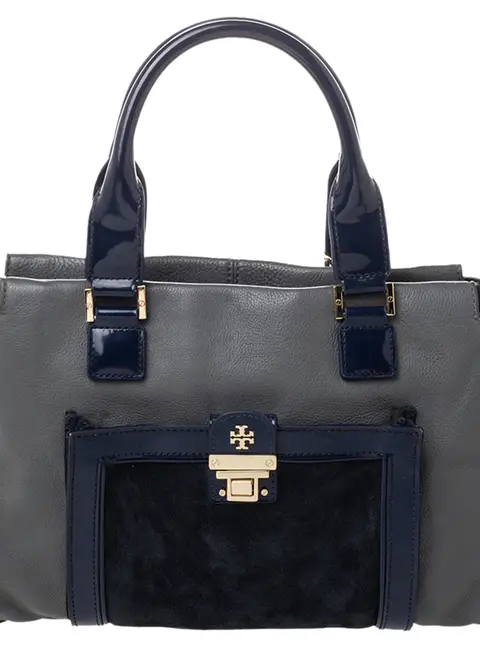 Tory Burch Multicolor Leather, Patent Leather and Suede Tote Bag