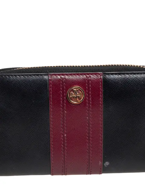 Tory Burch Black/Burgundy Saffiano Leather Zip Around Wallet