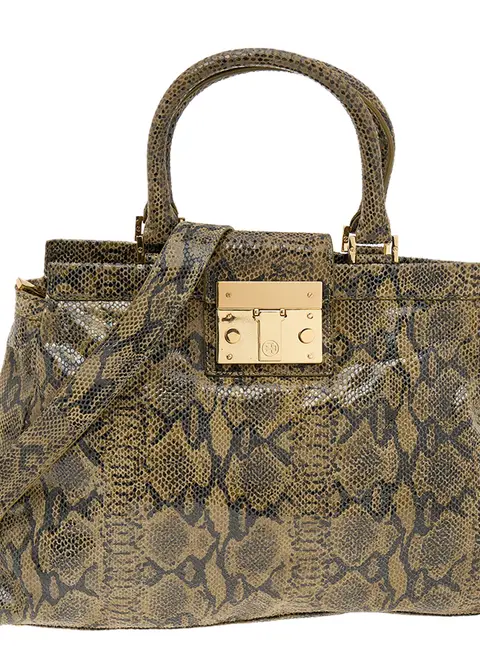 Tory Burch Olive Green/Black Python Embossed Leather Satchel