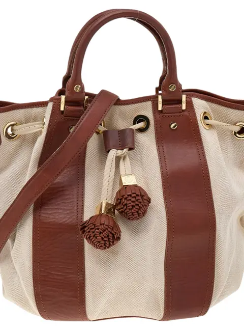 Tory Burch Brown/Beige Canvas And Leather Shoulder Bag
