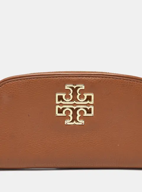 Tory Burch Brown Leather Britten Zip Around Wallet