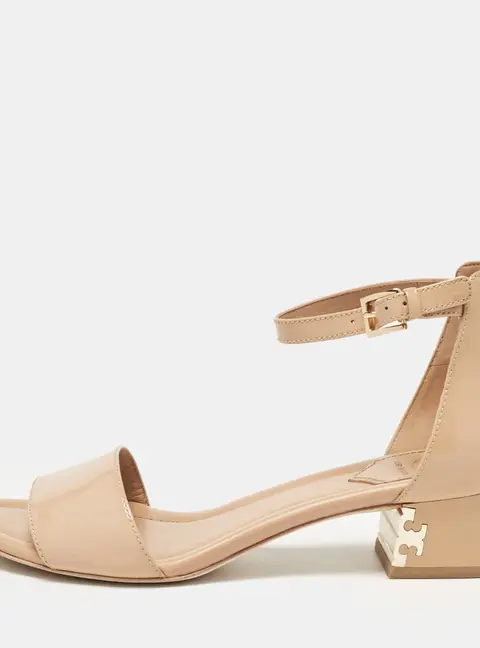 Tory Burch Finley Size 39 Beige Patent Leather Ankle Strap Sandals