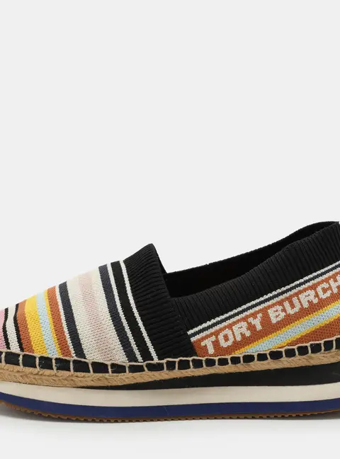 Tory Burch Multicolor Stretch Fabric Daisy Logo Espadrille Slip On Sneakers 37